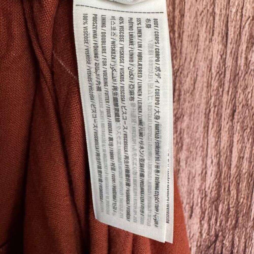 Abercrombie & Fitch Dress‎ Smocked Linen Blend Scrunchy Strap Midi XS Fall NWT - Picture 8 of 9